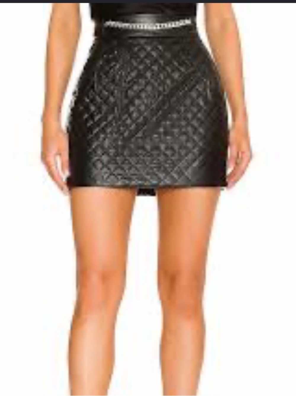 Amanda Uprichard Quilted Faux Leather Mini Skirt in Black with Silver Chain